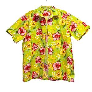 Hawaiian Water Scent Button Front Floral Shirt Green Red Mens XXL Short Sleeve